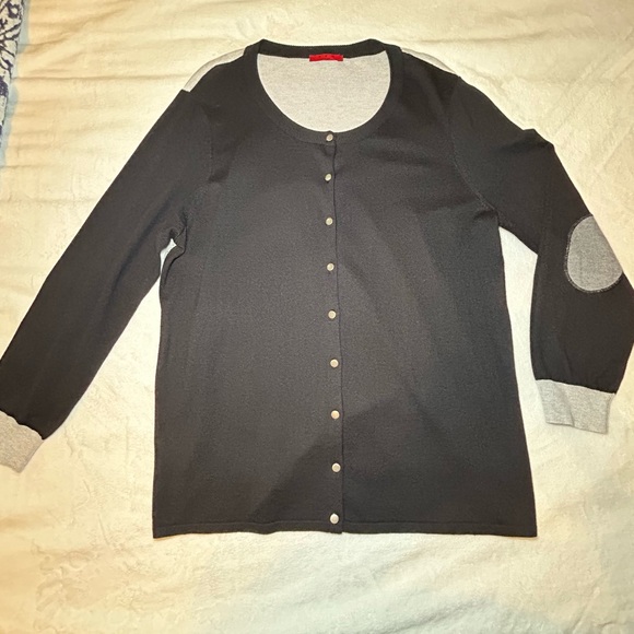 Red Woman Black & Grey Elbow Patch Cardigan with Metal Buttons Size 2X - Picture 3 of 12